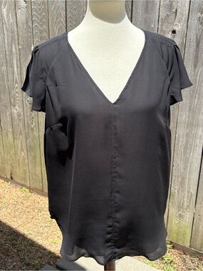 H&M Black V-Neck Flutter Sleeve Blouse
